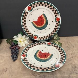 2 VTG TableTops Unlimited 10.5" Dinner Plates" The Fresh Watermelon"